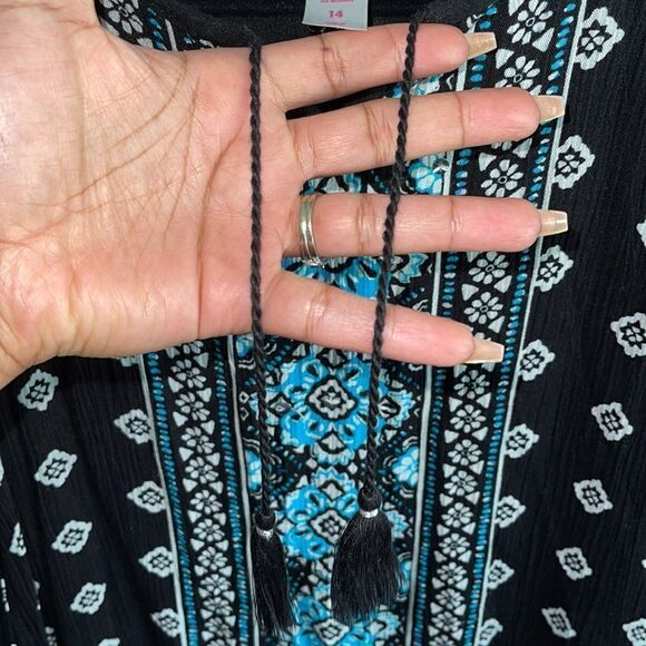 Justice Girl’s Beaded Embroidered Geometric Print Tassel Peasant Dress Size 14 - Picture 5 of 15